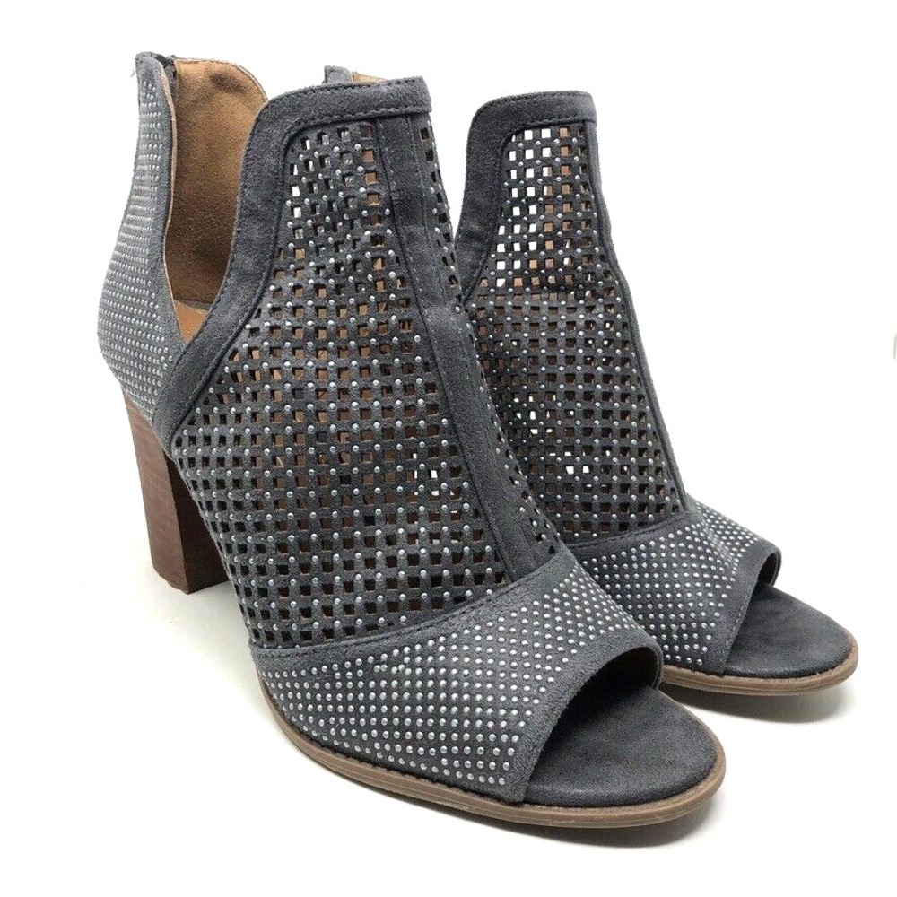 Report Raider Ankle Booties Womens 9.5 Gray Faux Suede Studded Cut Out Ankle